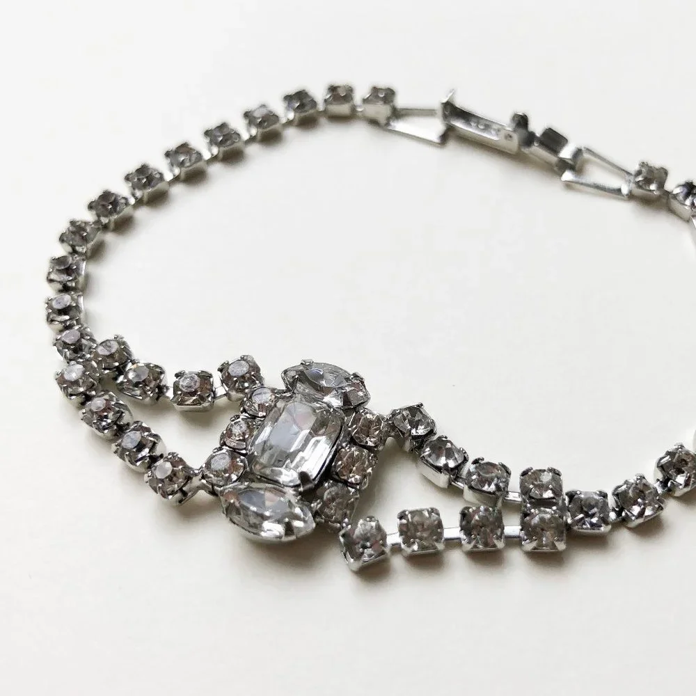 Fancy rhinestone tennis bracelet, dainty clear crystal cocktail party bracelet